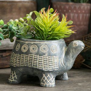 CEMENT CYAN TURTLE PLANTER